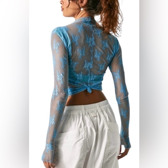 Free People Intimately Lady Lux Sheer Blue Lace Layering Top, NWOT, Women’s XS - Picture 3 of 8